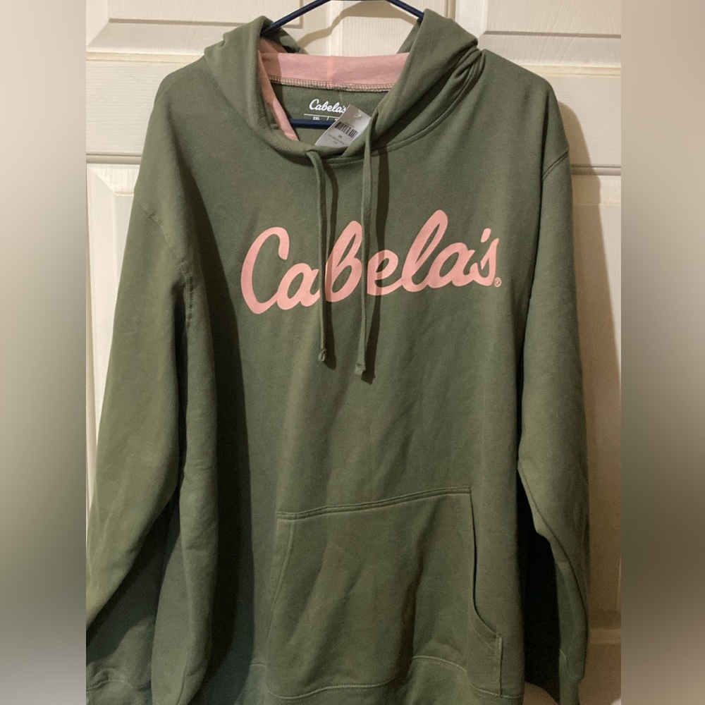Green Cabela’s Hoodie with Pink Lettering